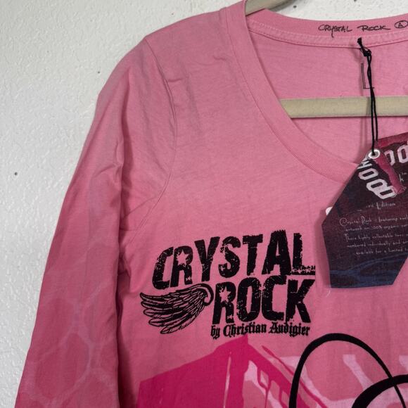 Christian Audigier Crystal Rock Y2K Shirt Women Large Rocker Girl Tee Tunic Top - Picture 6 of 13
